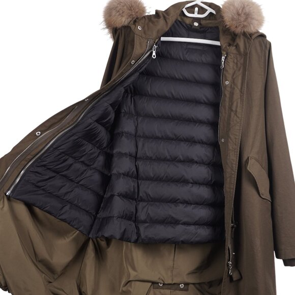 URBAN RESEARCH Rosso Women Jacket M/L Green Hooded Raccoon Fur Trim Anorak Parka - Picture 4 of 14